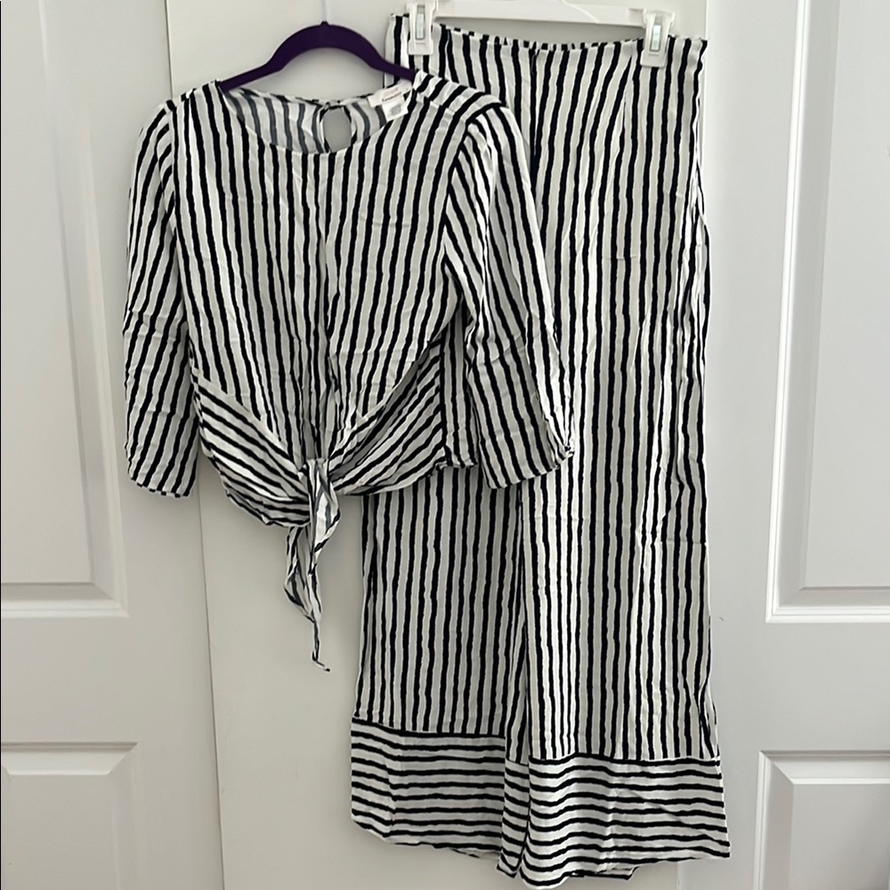 Navy and White Striped Top and Pant Set